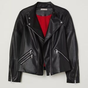 HM Faux Leather Moto Jacket Womens 8 Black Biker Quilted Edgy Fall Rock StyleY2K